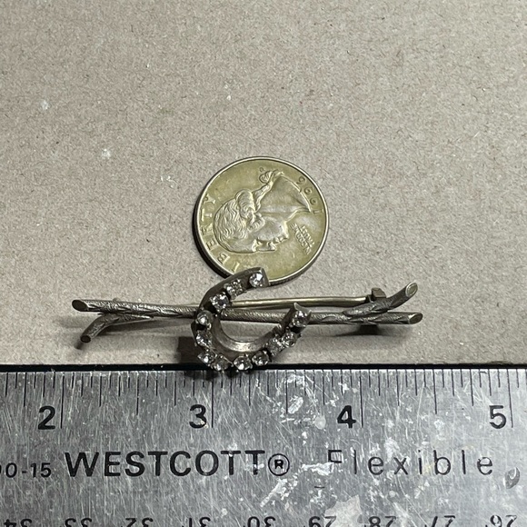 Silver Branch Lucky Horseshoe Antique Brooch White Rhinestones 800 Silver - Picture 10 of 12